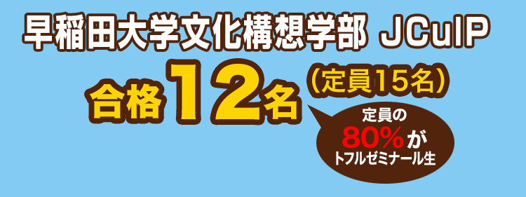 早稲田大学文化構想学部 JCulP 合格12名(定員15名)定員の80%がトフルゼミナール生